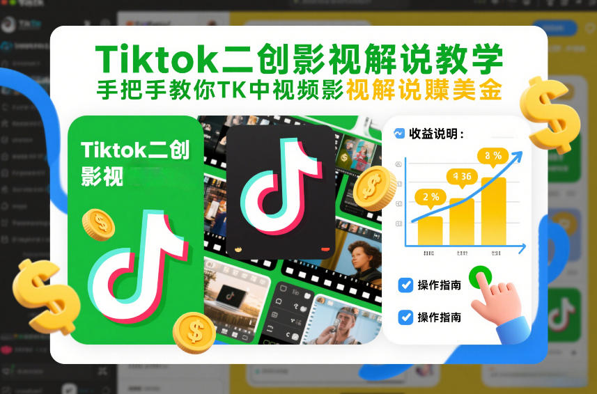 Tiktok二创影视解说教学，手把手教你TK中视频影视解说賺美金(更新26年1月)-黑密阁