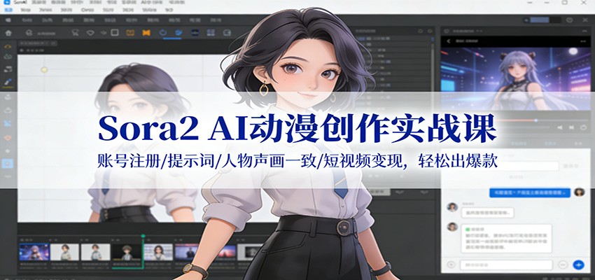 Sora2 AI动漫创作实战课：账号注册/提示词/人物声画一致/短视频变现，轻松出爆款-黑密阁