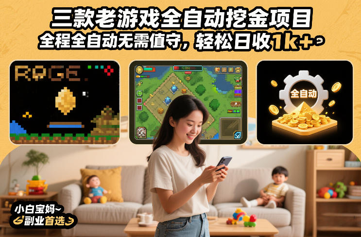 三款老游戏全自动挖金项目，全程全自动无需值守，轻松日收1k+，小白宝妈副业首选【揭秘】-黑密阁