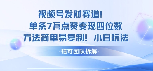 视频号发财赛道单条7W点赞变现四位数方法简单易复制小白玩法-黑密阁