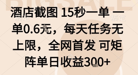 酒店截图15秒一单，一单0.6米，每天任务无上限，全网首发可矩阵单日收益3张【揭秘】-黑密阁