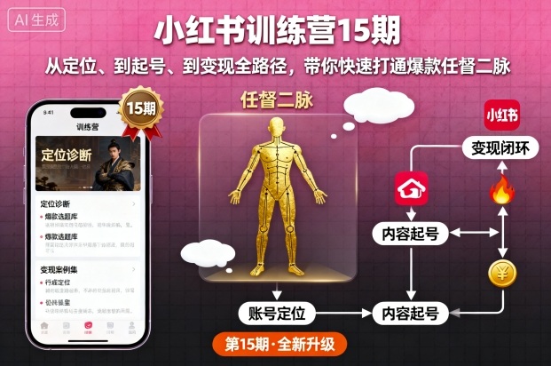 小红书训练营15期，从定位、到起号、到变现全路径，带你快速打通爆款任督二脉-黑密阁