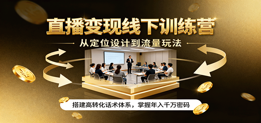 直播变现线下训练营，从定位设计到流量玩法，搭建高转化话术体系，掌握年入千万密码-黑密阁