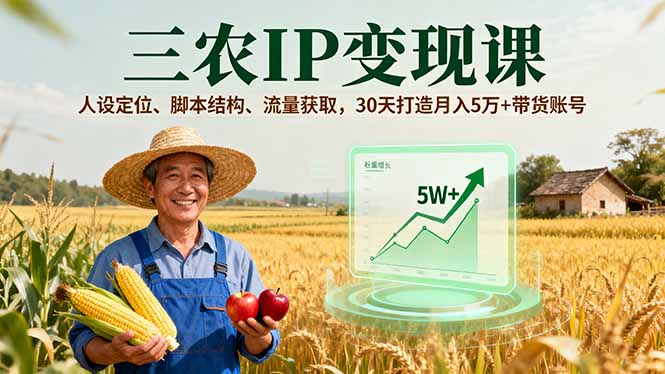 三农IP变现课，人设定位、脚本结构、流量获取，30天打造月入5万+带货账号-黑密阁