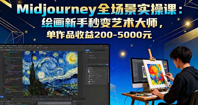 Midjourney全场景实操课：绘画新手秒变艺术大师，单作品收益200-5000元-黑密阁