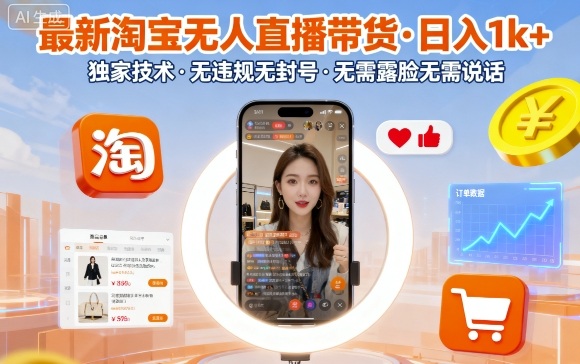 最新淘宝无人直播带货，日入1k+，独家技术，无违规无封号，无需露脸无需说话【揭秘】-黑密阁