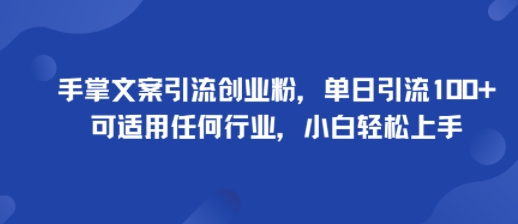 手掌文案引流创业粉，单日引流100+，可适用任何行业，小白轻松上手-黑密阁