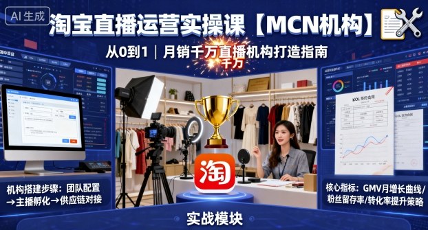 淘宝直播运营实操课【MCN机构】，从0到1做一家月销千W的直播机构-黑密阁