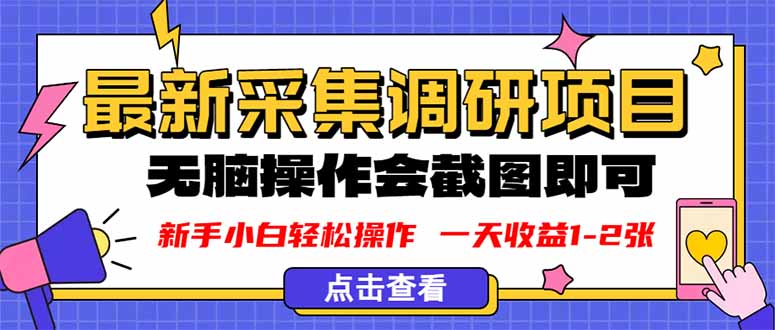 新版采集调研项目，截图上传即可，无脑操作，日收益1-2张-黑密阁
