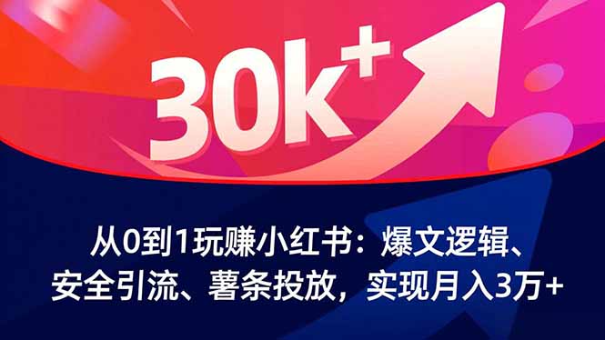 从0到1玩赚小红书：爆文逻辑、安全引流、薯条投放，实现月入3万+-黑密阁