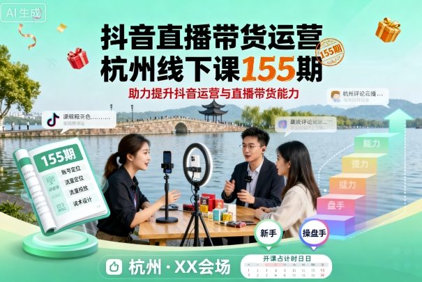 抖音直播带货运营杭州线下课155期，助力提升抖音运营与直播带货能力-黑密阁