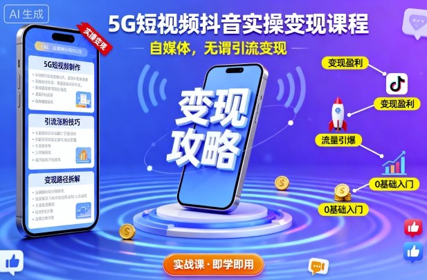 5G短视频抖音实操变现课程，自媒体，无谓引流变现-黑密阁