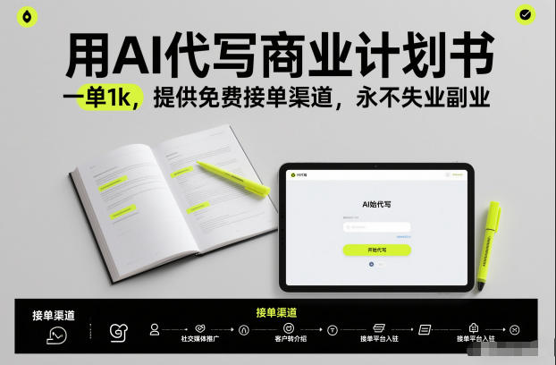 用AI代写商业计划书，一单1k，提供免费接单渠道，永不失业副业-黑密阁