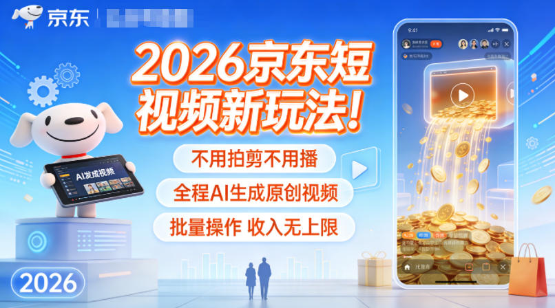 2026京东短视频新玩法！不用拍剪不用播，全程AI生成原创视频，批量操作收入无上限-黑密阁