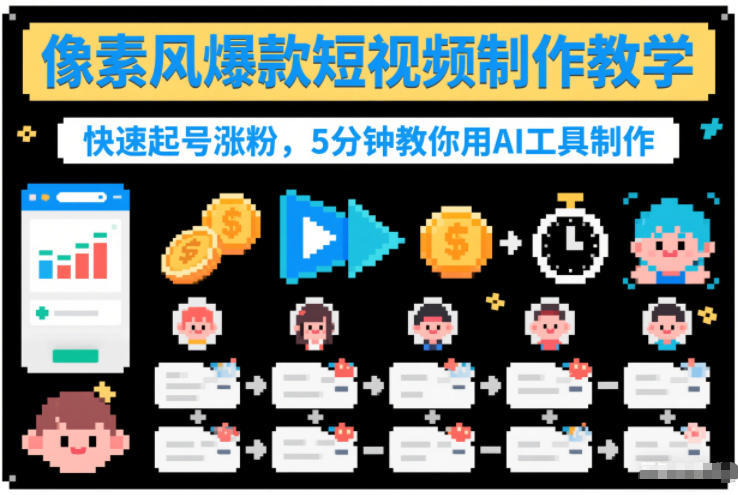 像素风爆款短视频制作教学，快速起号涨粉，5分钟教你用AI工具制作-黑密阁