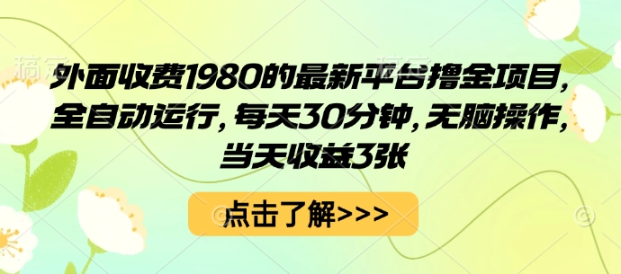 外面收费1980的最新平台撸金项目，全自动运行，每天30分钟，无脑操作，当天收益3张【揭秘】-黑密阁