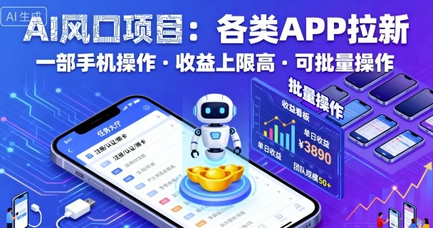 AI风口项目，各类APP拉新，一部手机就可以操作，收益上限高，可批量操作-黑密阁
