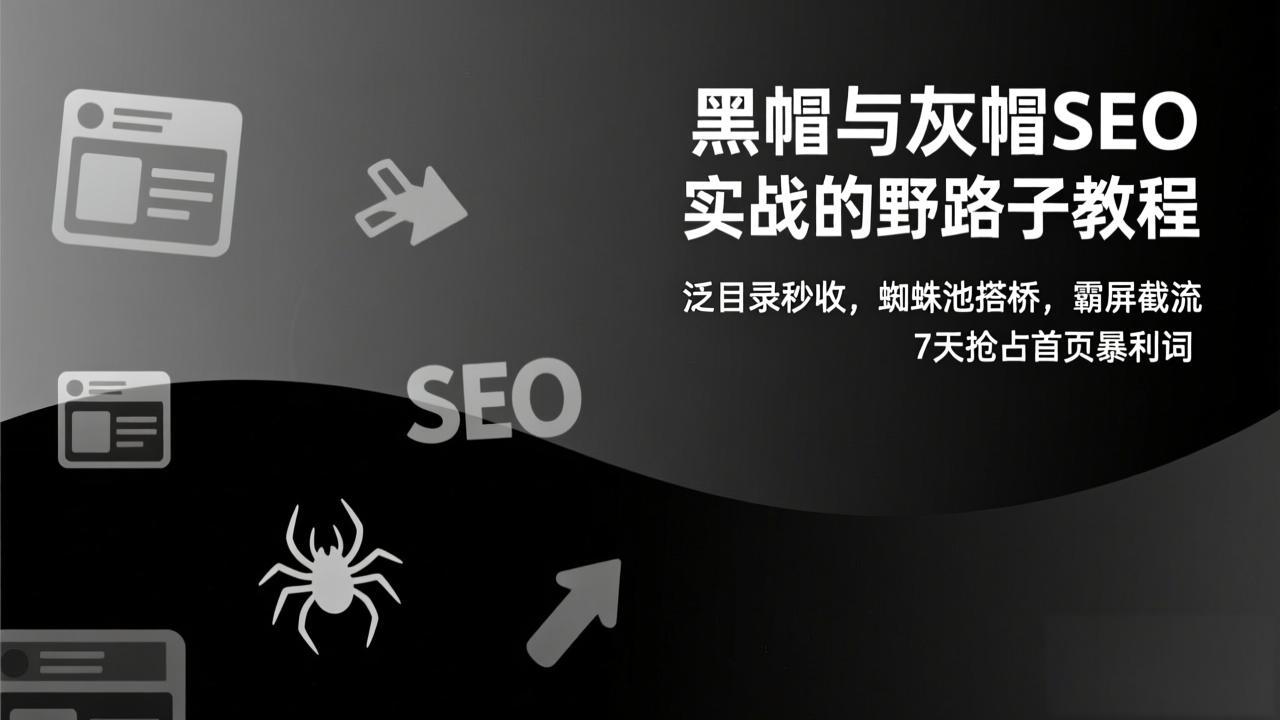 黑帽与灰帽SEO实战的野路子教程：泛目录秒收，蜘蛛池搭桥，霸屏截流，7天抢占首页暴利词-黑密阁