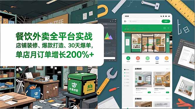 餐饮外卖全平台实战，店铺装修、爆款打造、30天爆单，手把手教学，单店月订单增长200%+-黑密阁