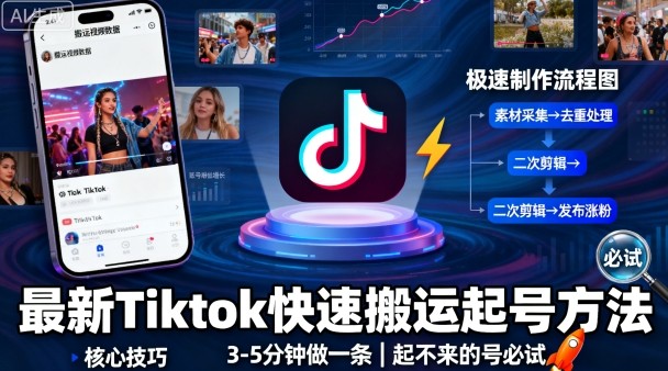 最新Tiktok快速搬运快速起号方法，3-5分钟做一条，起不来的号可以试试-黑密阁