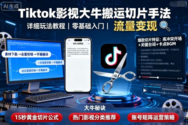 Tiktok影视大牛搬运切片手法，详细玩法教程-黑密阁