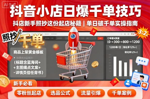 抖音小店日爆千单技巧，抖店新手照抄这份起店秘籍，单日破千单-黑密阁