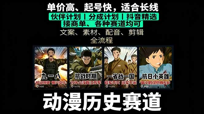 历史动漫赛道撸分成：起号、文案、素材、配音、剪辑，单视频收益破万-黑密阁
