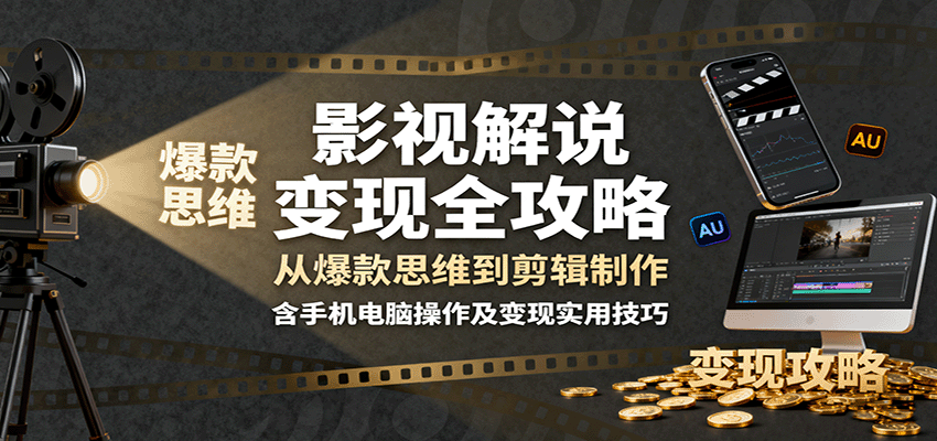 影视解说变现全攻略：从爆款思维到剪辑制作，含手机电脑操作及变现实用技巧-黑密阁