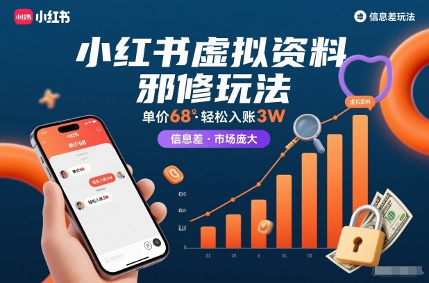 小红书虚拟资料邪修玩法，单价68，轻松入账3W，信息差玩法，市场庞大-黑密阁
