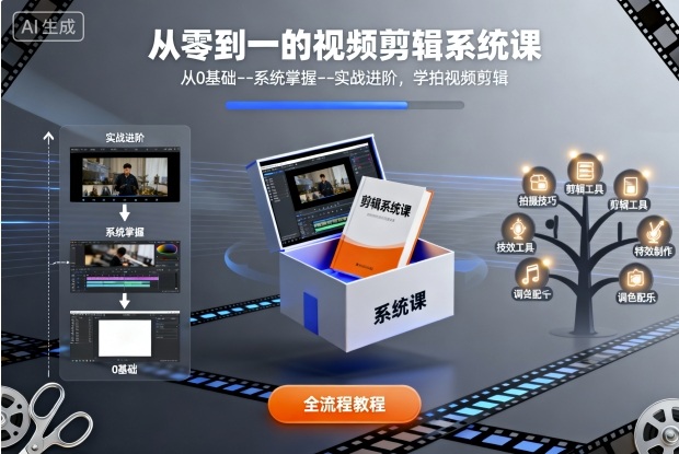 从零到一的视频剪辑系统课，从0基础--系统掌握--实战进阶，学拍视频剪辑-黑密阁