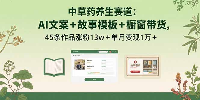 中草药养生赛道：AI文案+故事模板+橱带货，45条作品涨粉13w+单月变现1万+-黑密阁