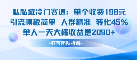 私域冷门赛道单个收费198米引流模板简单人群精准 45%的转化率单人一天大概收益多张-黑密阁