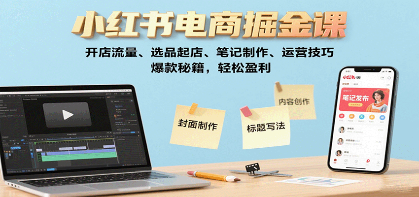小红书电商掘金课：开店流量、选品起店、笔记制作、运营技巧，爆款秘籍，轻松盈利-黑密阁