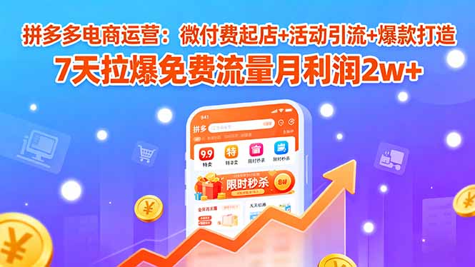 拼多多电商运营：微付费起店+活动引流+爆款打造 7天拉爆免费流量月利润2w+-黑密阁