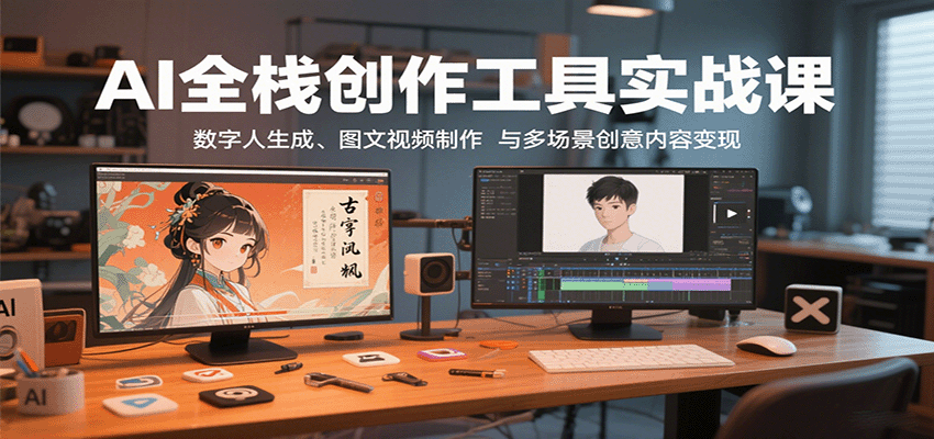 AI全栈创作工具实战课：数字人生成、图文视频制作与多场景创意内容变现-黑密阁