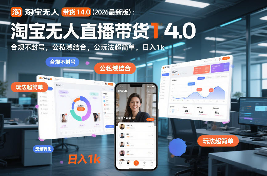 淘宝无人直播带货14.0(2026最新版)：合规不封号，公私域结合，玩法超简单，日入1k+【揭秘】-黑密阁