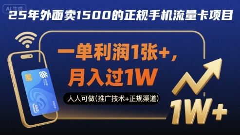 25年外面卖1500的正规手机流量卡项目，一单利润1张+，月入过1W，人人可做(推广技术+正规渠道)【揭秘】-黑密阁