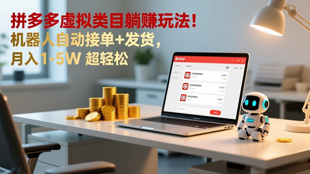 多多虚拟类目躺赚玩法！机器人自动接单+发货，月入 1-5W 超轻松-黑密阁
